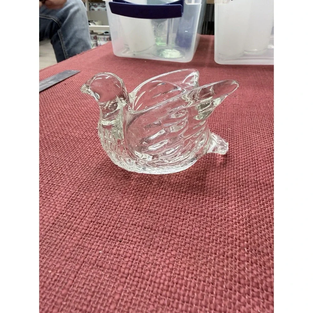 Vintage Avon Clear Glass Dove Dish Tea Light Trinket Holder 1970s Bird Decor